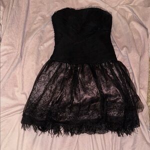 Bebe Elegant Black Strapless Lace Dress